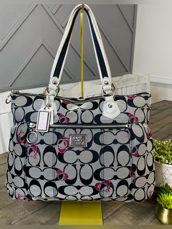 Coach Handbags - Coach Poppy (2011) Pop Signature Poppy Heart Glam Tote BAG Black Gray Wine 18711